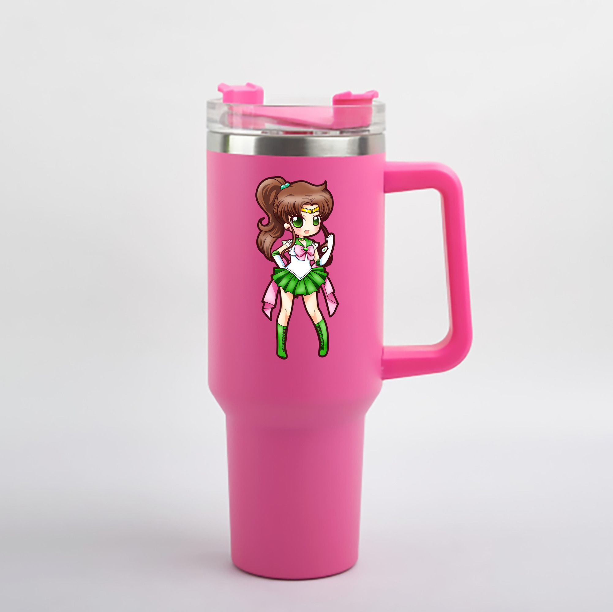 （画像用） 美少女戦士セーラームーン 木野 まこと きの まこと Sailor Moon Kino Makoto （セーラージュピター；Sailor Jupiter） 1200mL車用タンブラー - クリスタルステッカー（プラスチックストロー付き）